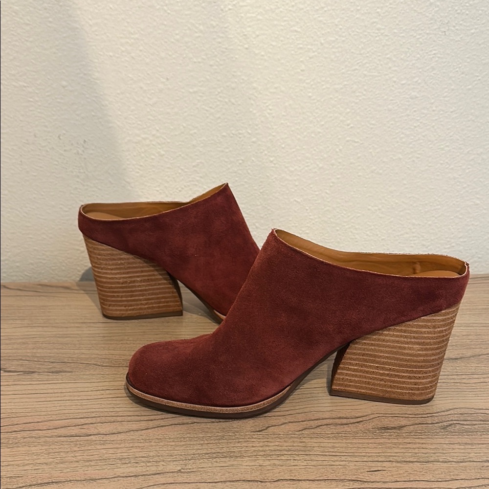 Suede wine Mules with Wooden Heel 9 kork-Ease - Picture 3 of 11